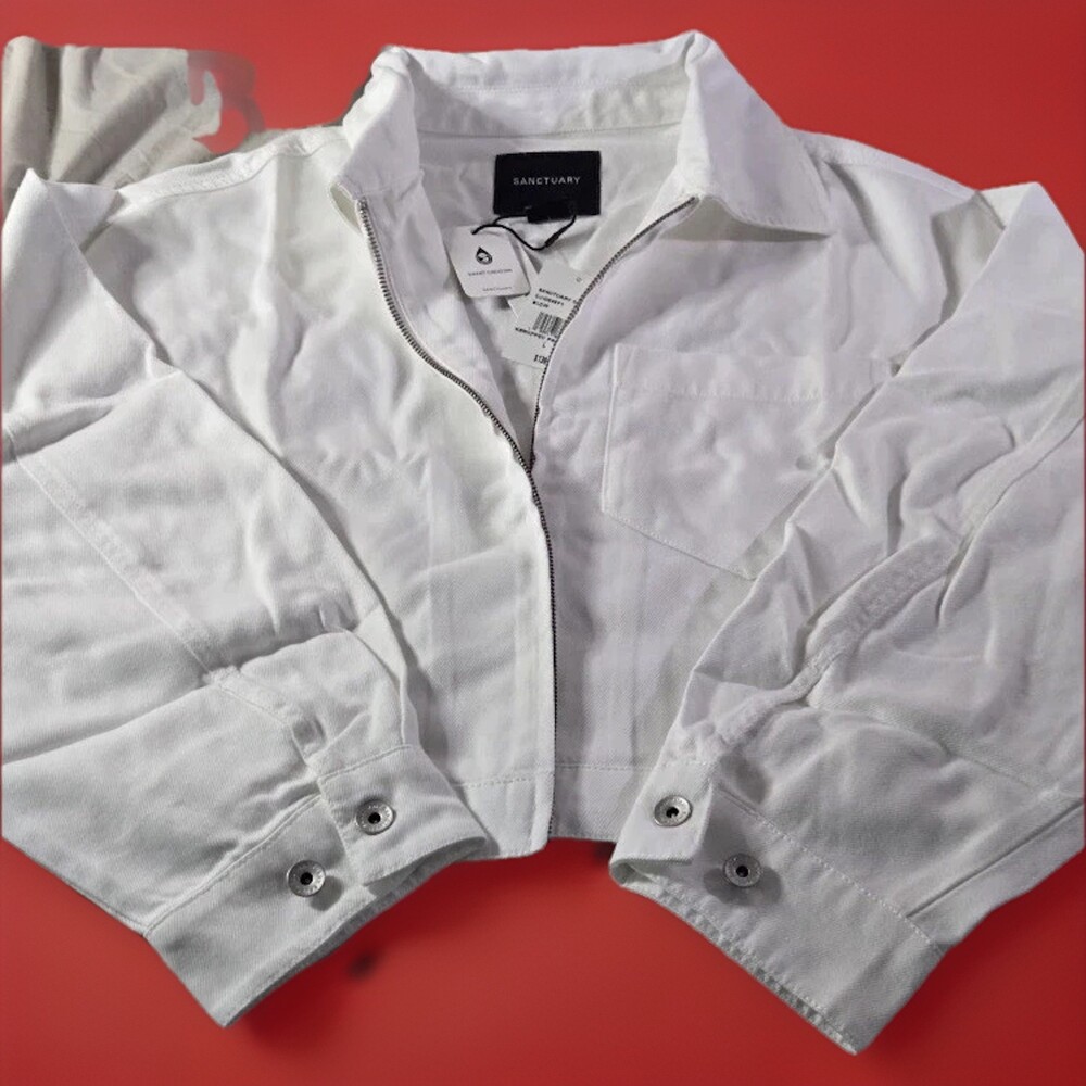 Sanctuary White Zip Front Utility Jacket Top Size L Cropped Jacket NWT